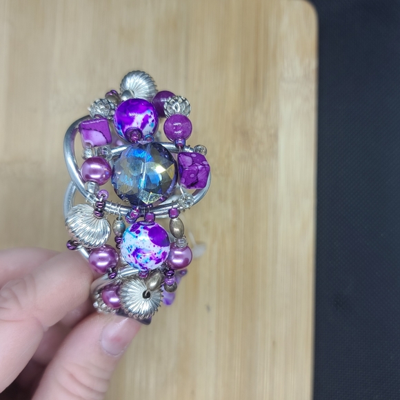 Gorgeous Purple Crystal Beaded Cuff Bracelet 💜 - Picture 6 of 6